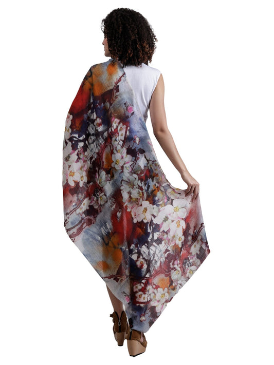 Floral Fine Twill Merino Silk Designer Scarf