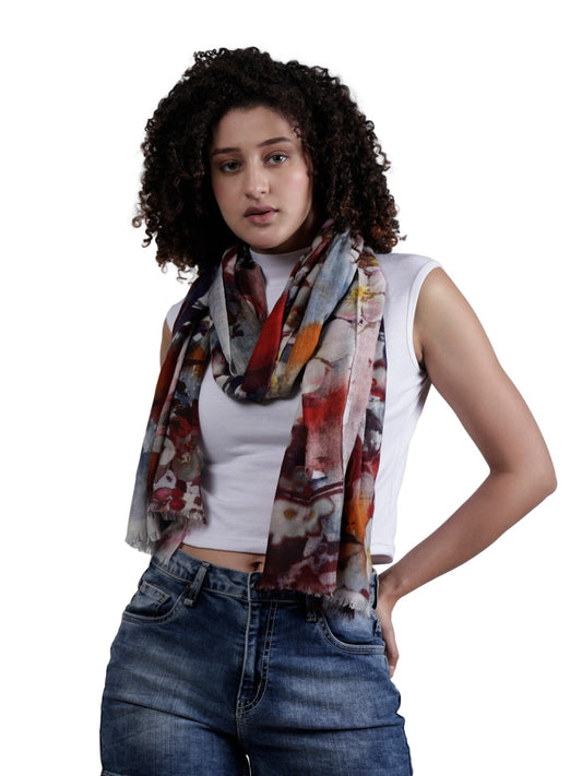 Floral Fine Twill Merino Silk Designer Scarf