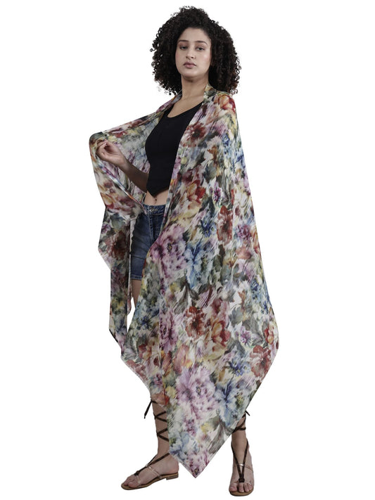 Floral Merino Silk Designer Scarf