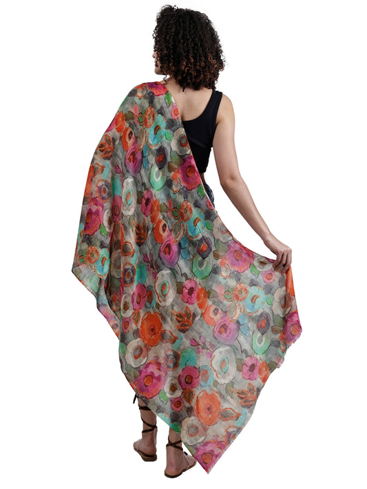 Floral Fine Twill Merino Silk Designer Scarf