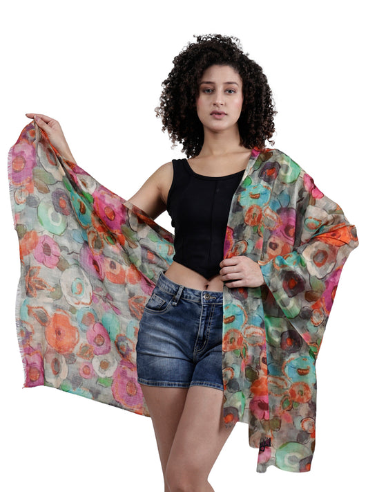 Floral Fine Twill Merino Silk Designer Scarf