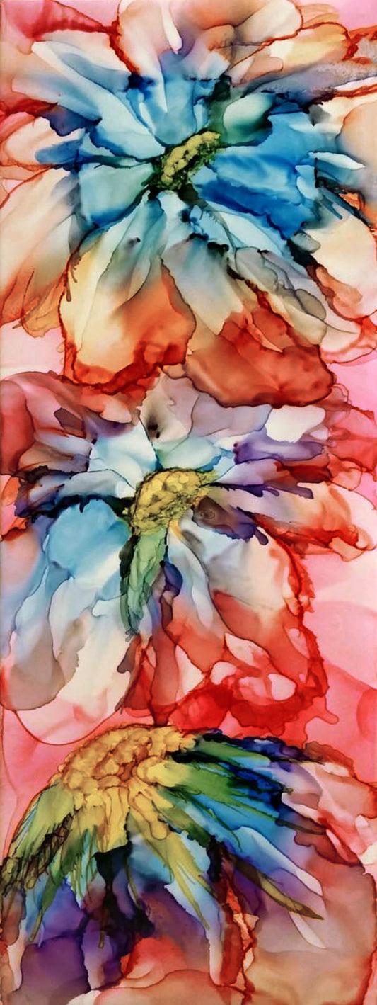 Watercolor Floral Fine Twill Merino Silk Designer Scarf