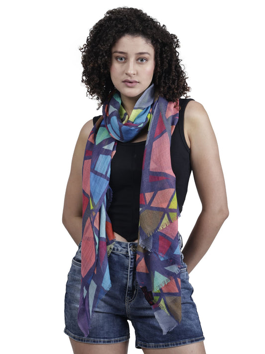 Multicolor Glass Geometrical Merino Silk Designer Scarf