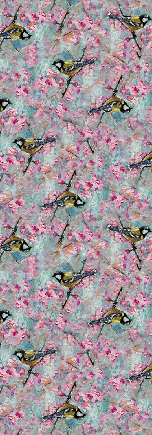 Cherry Tree Bird Print Fine Merino  Designer Scarf