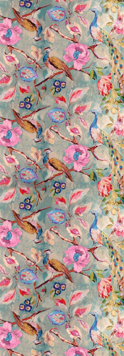 Garden Bird Print Merino Wool Designer Scarf