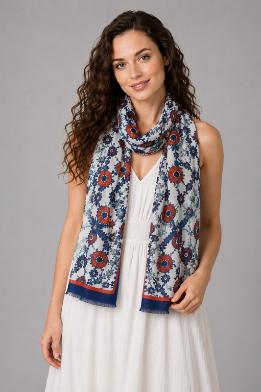 Ornamental Garden Mosaic Merino Wool Scarf