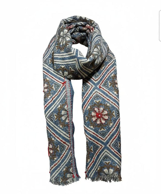 Heritage Diamond Floral Textured Woven Merino Silk Scarf