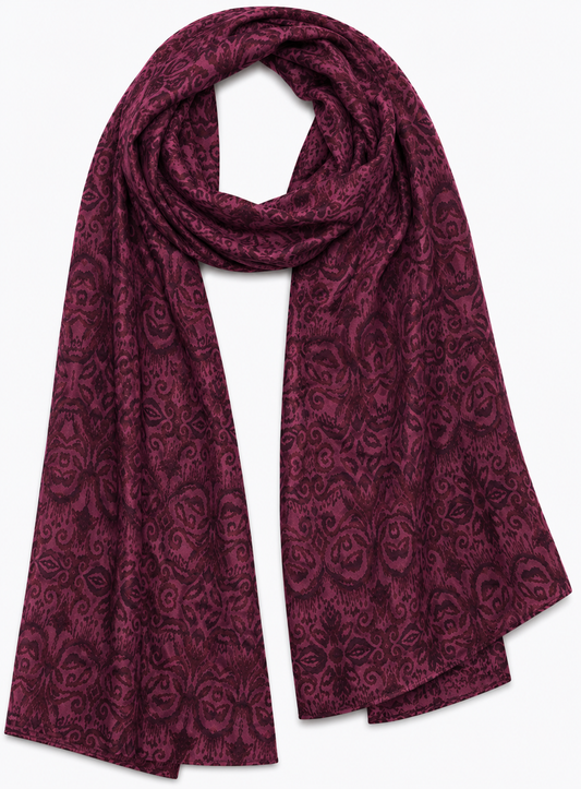 Crimson Damask Royale – Pure Silk Summer Scarf