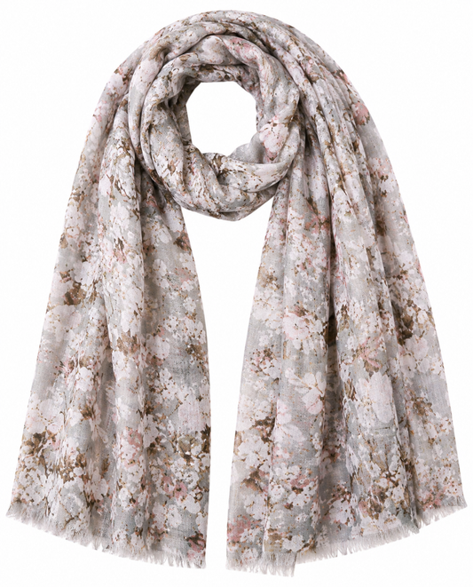 Ivory Whisper Bloom – Merino Wool Scarf