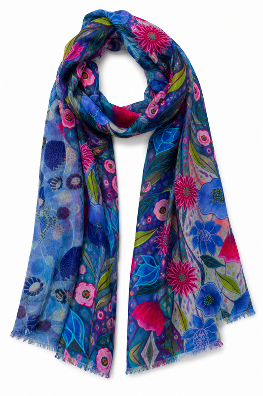 Midnight Bloom Kaleidoscope –Merino wool  Scarf