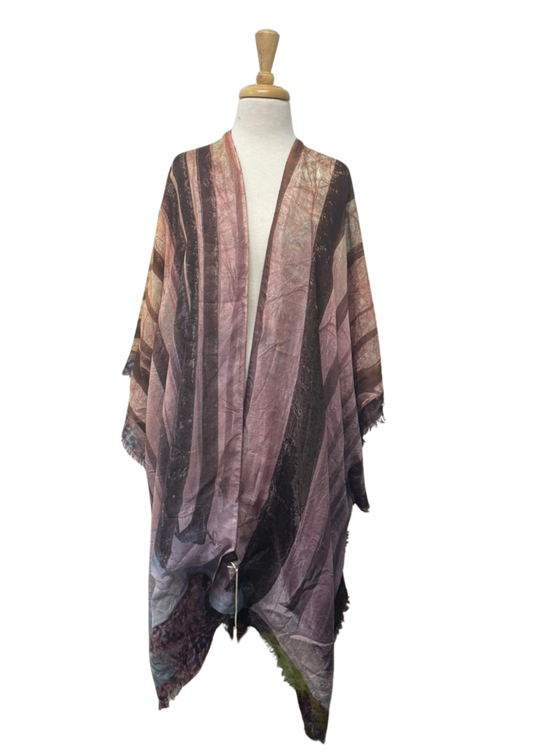 Blush Twilight Stripes Reversible Pure Silk and Merino Wool Cape