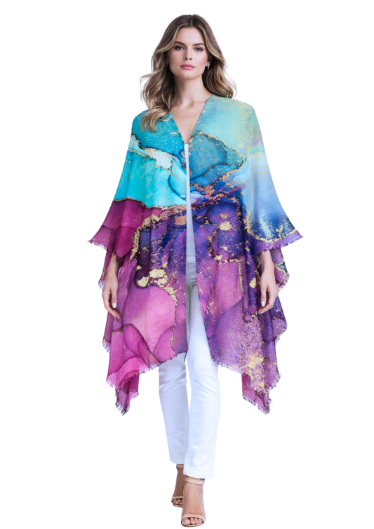 Abstract Merino Wool Travel Cape