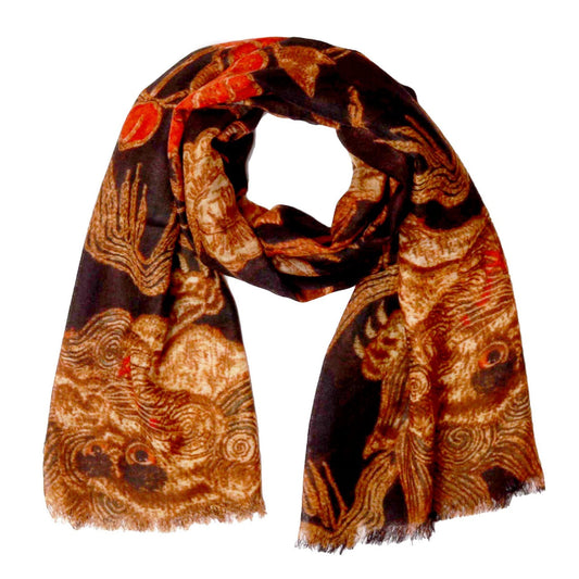 Imperial Heritage Floral Art Scarf – Merino Wool Silk Designer Wrap | Ornate Floral Abstract Print
