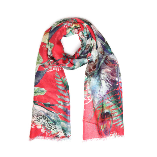 Crimson Wild Garden Modal Silk Scarf
