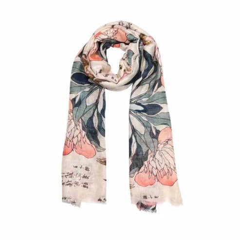 Pastel Petal Harmony Multicolour Japanese Floral Fine Merino Designer Scarf