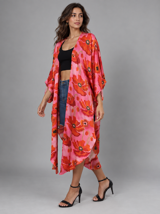 Kimono con abertura larga y estampado floral