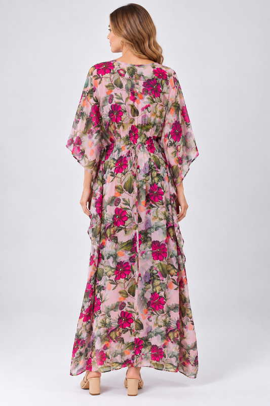 Vestido caftán largo con estampado floral