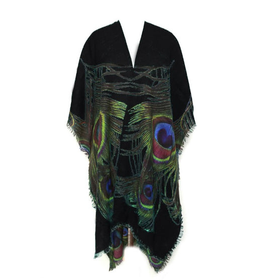 Cape noire en plumes de paon