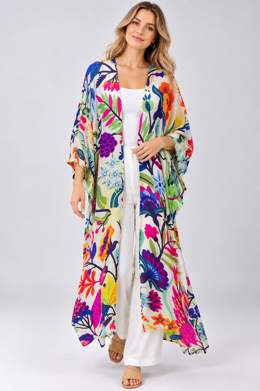 Kimono fleuri à fente longue