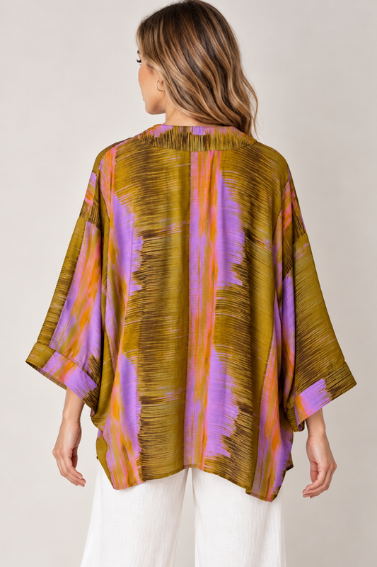 Abstract Ikat Print Cotton Muslin Short Kimono