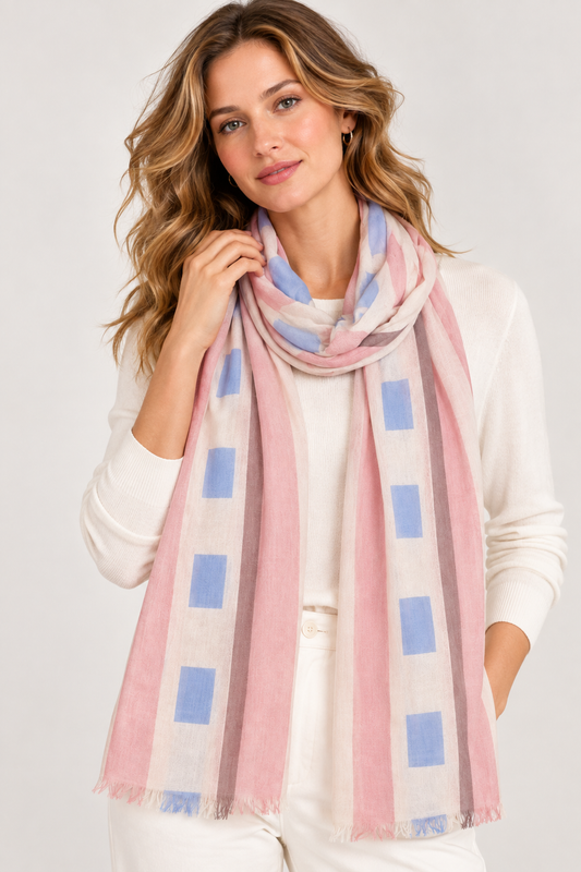 Mauve & Cornflower Track Minimalist Pure Silk Scarf