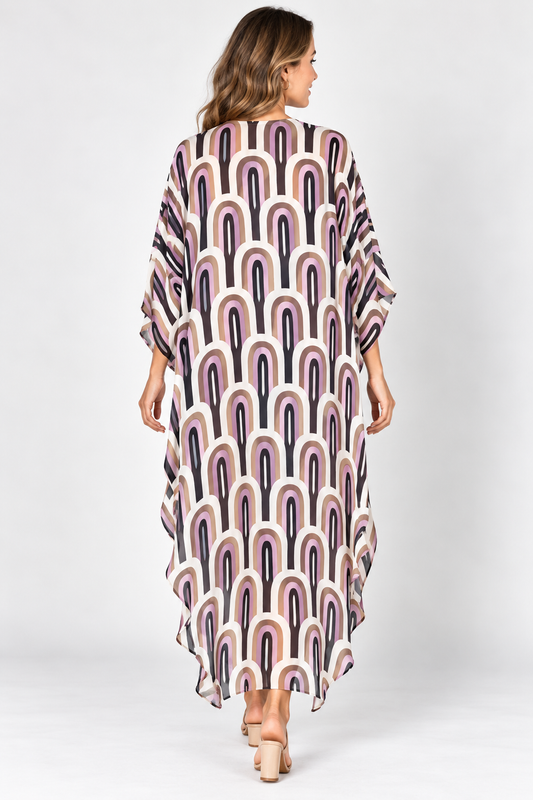 Geometric Arch Print Long Modal Satin Kimono
