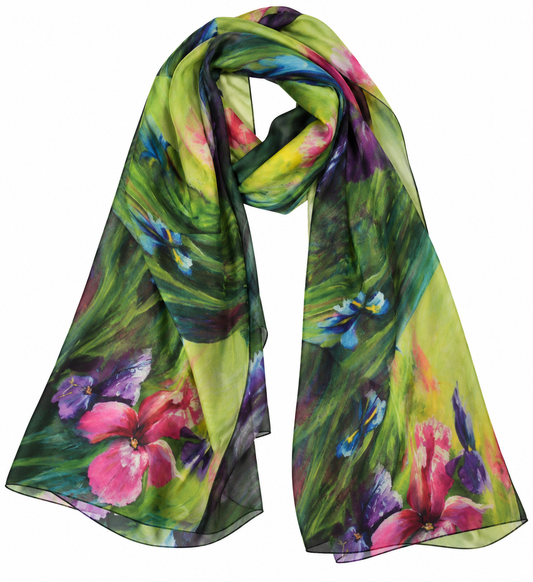 Tropical Garden Bloom Pure Silk Designer Scarf