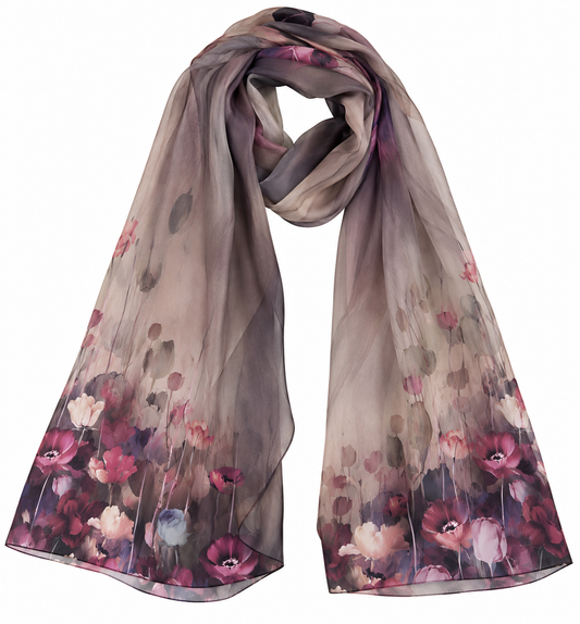 Dusky Meadow Floral Pure Silk Designer Scarf