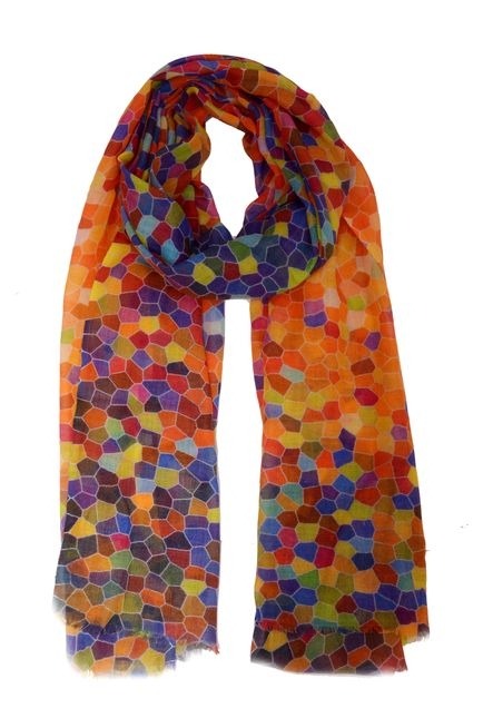 Pixel Mosaic Multicolor Abstract Scarf – Modal Silk Designer Wrap | Vibrant Abstract Print