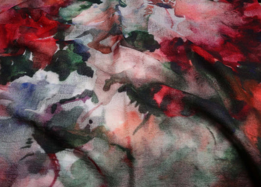 Floral Fine Merino Silk Designer Scarf