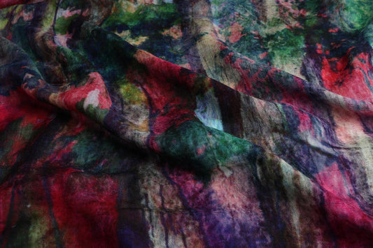Autumn Forest Abstract Scarf – Merino  Wool Designer Wrap | Colorful Woodland Watercolor Print