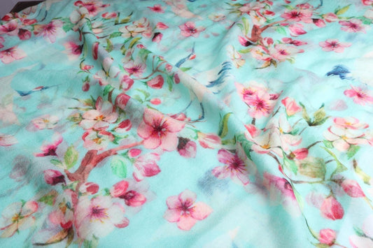 Floral Fine Merino Silk Designer Scarf