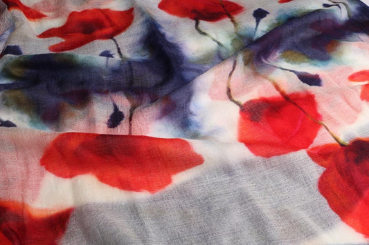 Floral Fine Merino Silk Designer Scarf