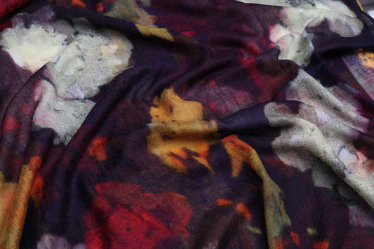 Midnight Peony Garden Scarf – Merino Wool Silk  | Dark Floral Abstract Wrap