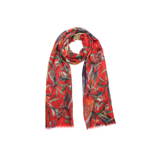 Red Cockatoo Merino Silk Designer Scarf