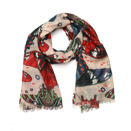 Abstract Butterfly Print Cashmere Wool Designer Scarf
