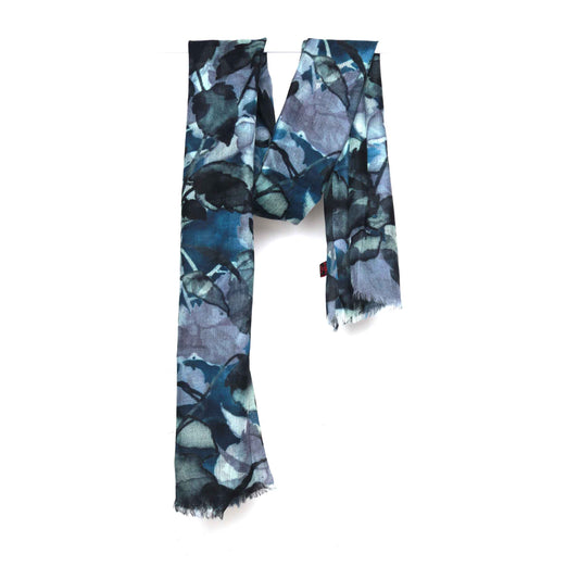 Midnight Ivy Scarf – Cotton Modal Wrap | Monochrome Leaves on Turquoise Green Canvas