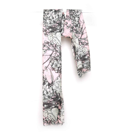 Blush Noir Garden Merino Wool Silk Scarf – Hand-Drawn Floral Designer Print